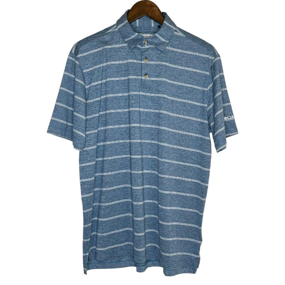 Columbia‎ Golf Men's Blue and White Omni-Wick Pitch Mark Striped Polo Size Large